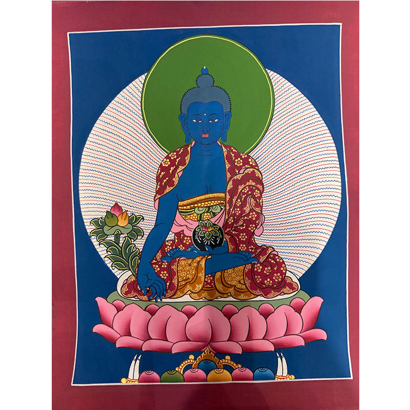 zensoullab Nepal Hand-painted Yellow God of Wealth Green Tara Manjushri Four-armed Guanyin Medicine Buddha Buddha Statue Thangka Table Decoration Hanging Painting