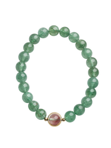 zensoullab Natural Crystal Bracelet Green Strawberry Crystal Single Circle Round Bead Bracelet Women's DIY Jewelry