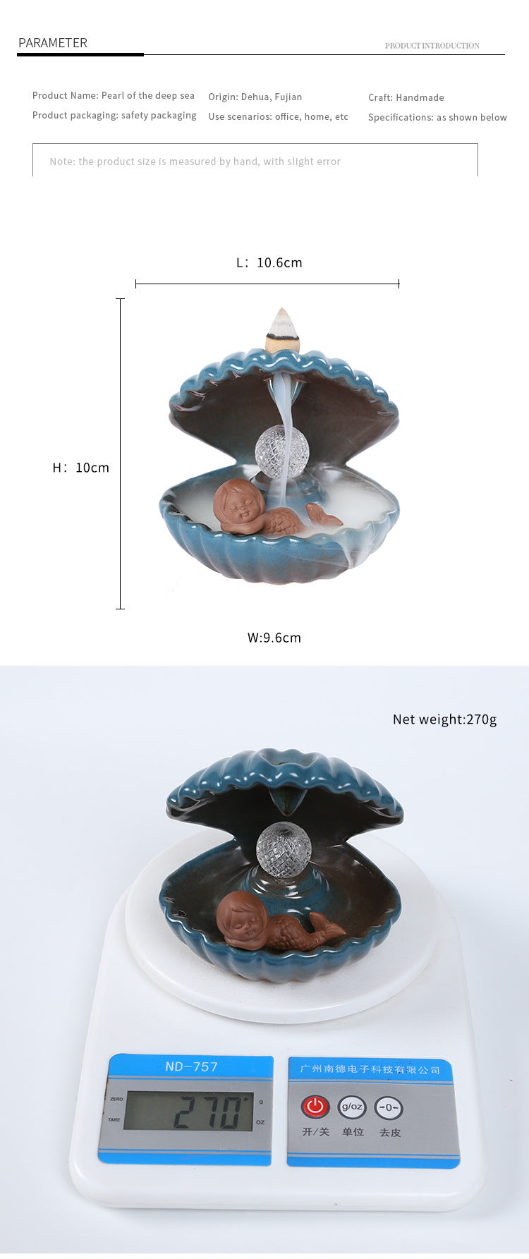 zensoullab Original Ceramic Crafts Home Decoration Creative European Style Shell Mermaid LED Light Backflow Aromatherapy Burner