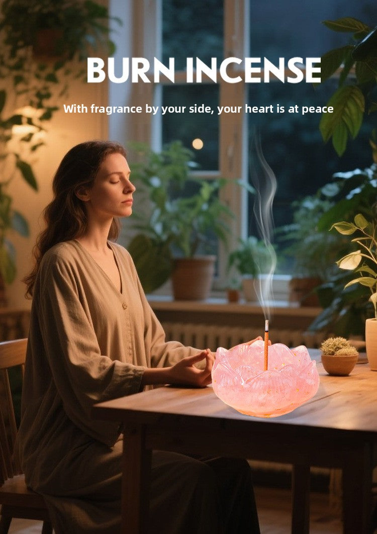 zensoullab Natural Amethyst Crushed Stone Lotus Bowl Incense Holder Set Box Demagnetization Meditation Yoga Incense Burner Incense Holder Base