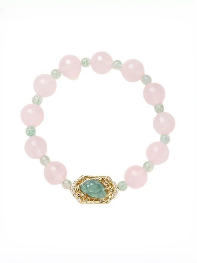 Zensoullab Natural 10mm Pink Crystal Bracelet Female Blue Water Jade Huapai Yunshuiyao New Chinese Bracelet
