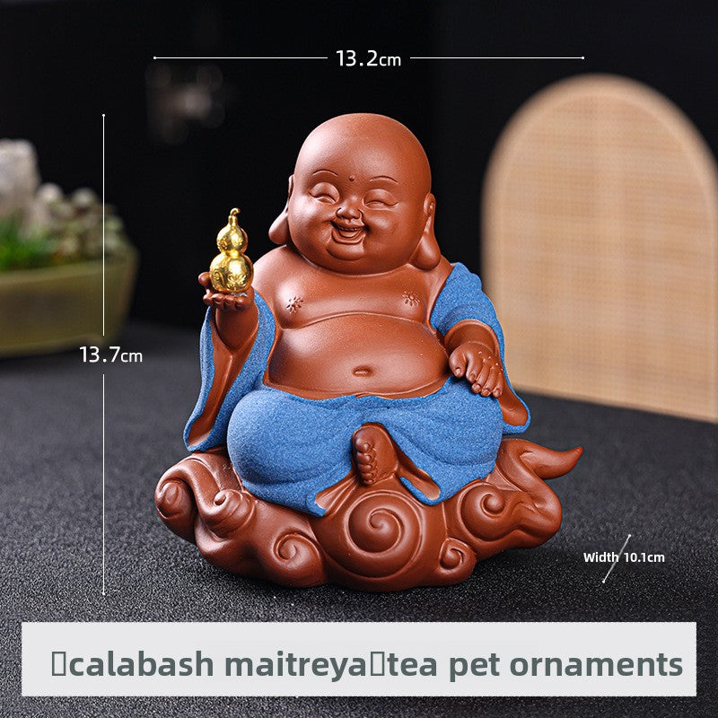 zensoullab Purple Clay Wealth-Attracting Big-Bellied Maitreya Buddha Tea Pet Kung Fu Tea Ornament Premium Cultivable Zen Tea Plaything Tea Table Desktop Decoration
