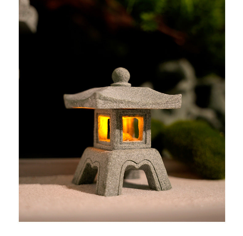 zensoullab Japanese Style Stone Lantern Micro Landscape Ornament Chinese Style Bonsai Fish Tank Decoration Ancient Style Desktop Zen Tea Table Stone Lantern