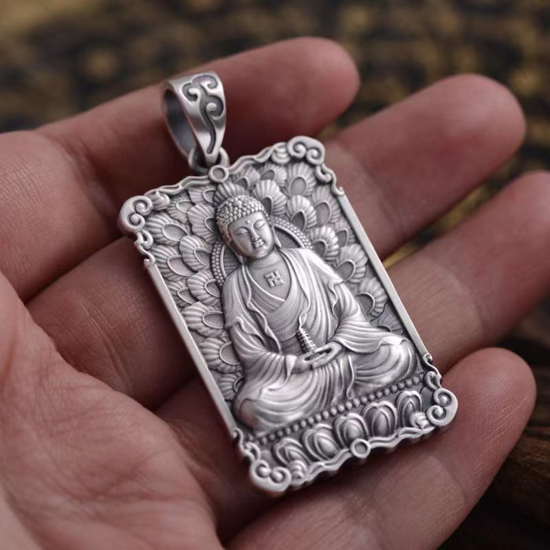 Zensoullab Men's Accessories Bhaisajyaguru Vintage Distressed Pendant Men's Necklace Three Treasures Buddha Statue Amulet High-Grade Exquisite Ornament