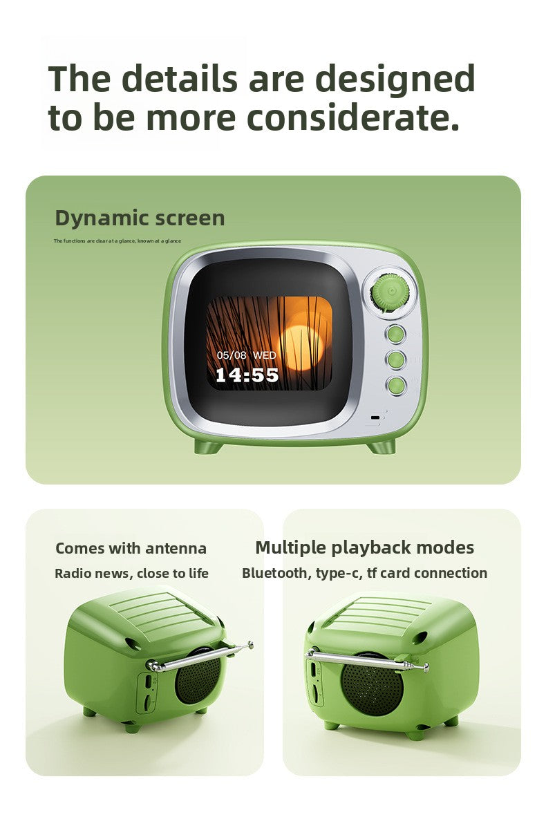 zensoullabAi Smart APP Screen Bluetooth Speaker Creative Retro TV Style Small Speaker Subwoofer Alarm Clock White Noise