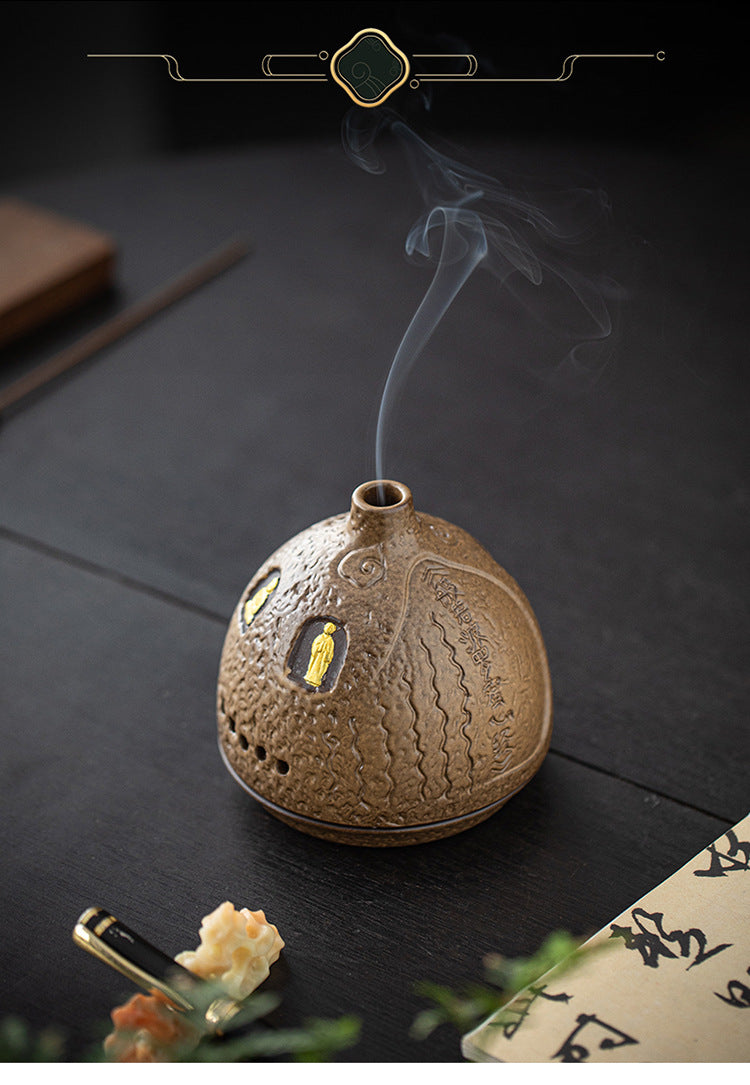 zensoullab Dunhuang Ceramic Incense Burner Home Indoor Incense Holder Incense Stand Aromatherapy Burner Zen Tea Room Desktop Incense Burner Ornament