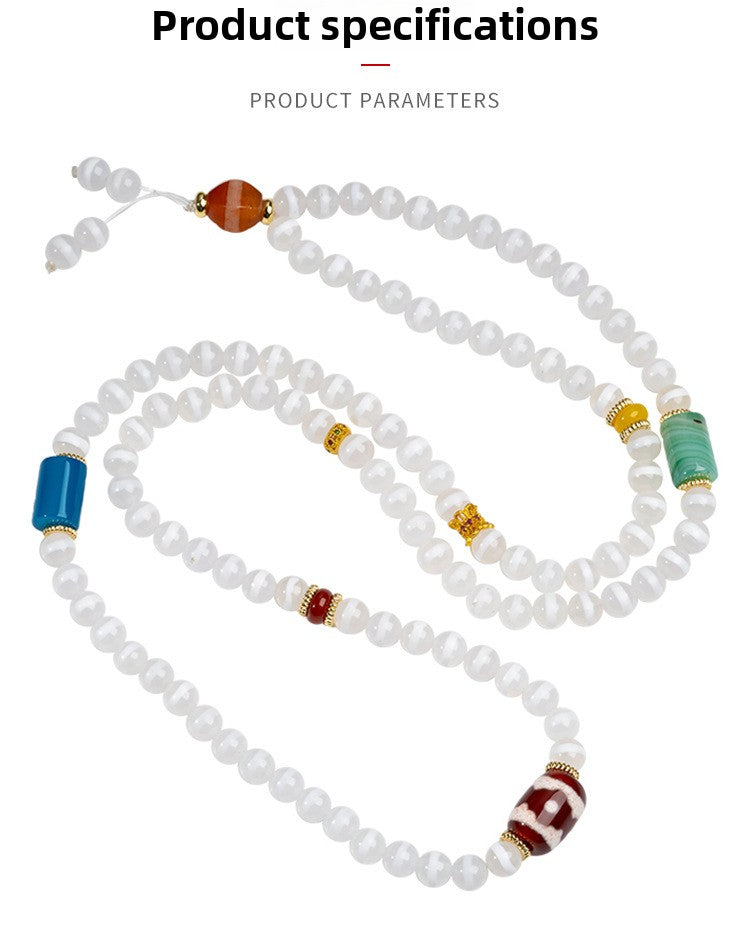 zensoullab Natural Medicine One-Eye Dzi Bead Necklace White Agate Multi-Circle Pendant Unisex Braided Necklace In Stock