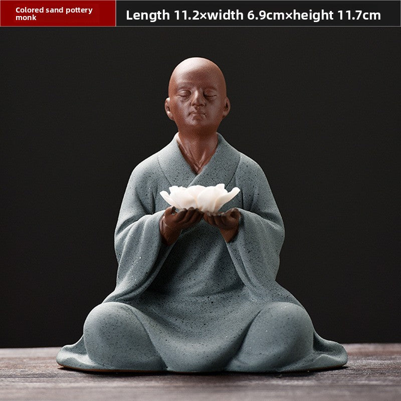 zensoullab Zen Ceramic Little Monk Desktop Decoration New Chinese Style Living Room Entrance Figure Soft Decoration Tea Table Tea Pet Premium Ornament