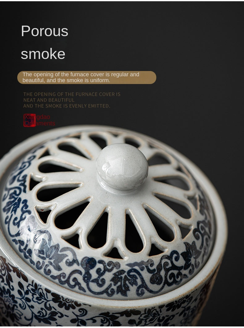 zensoullab Blue and White Twining Lotus Coil Incense Burner Ancient Pottery Clay Antique Ceramic Coil Incense Aromatherapy Ornament Incense Burner Home Incense Holder Incense Ceremony