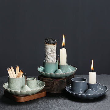Peruvian Sacred Wood Tray Sage Tray Sacred Wood Stand Candle Holder Candle Tray Incense Burner Ceramic
