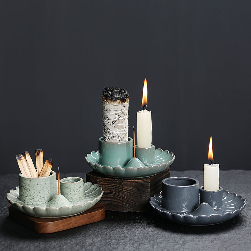Peruvian Sacred Wood Tray Sage Tray Sacred Wood Stand Candle Holder Candle Tray Incense Burner Ceramic