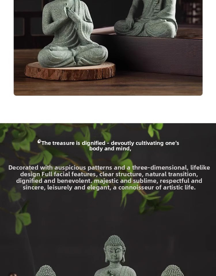 zensoullab Green Sandstone Buddha Statue Ornament Micro Landscape Fish Tank Landscaping Rockery Bonsai Living Room Zen Tea Tabletop Stone Small Sitting Buddha