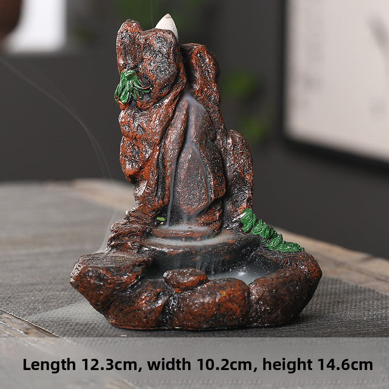 Zensoullab Resin Carving High Mountain Flowing Water Backflow Agarwood Stove Home Indoor Zen Sandalwood Incense Burner Tea Ceremony Decoration Zen Incense Burner