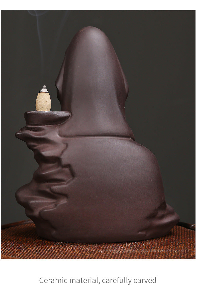 zensoullab Purple Clay Avalokiteshvara Backflow Incense Burner Original Mountain Water Flowing Bodhisattva Waterfall Backflow Incense Burner Home Decoration