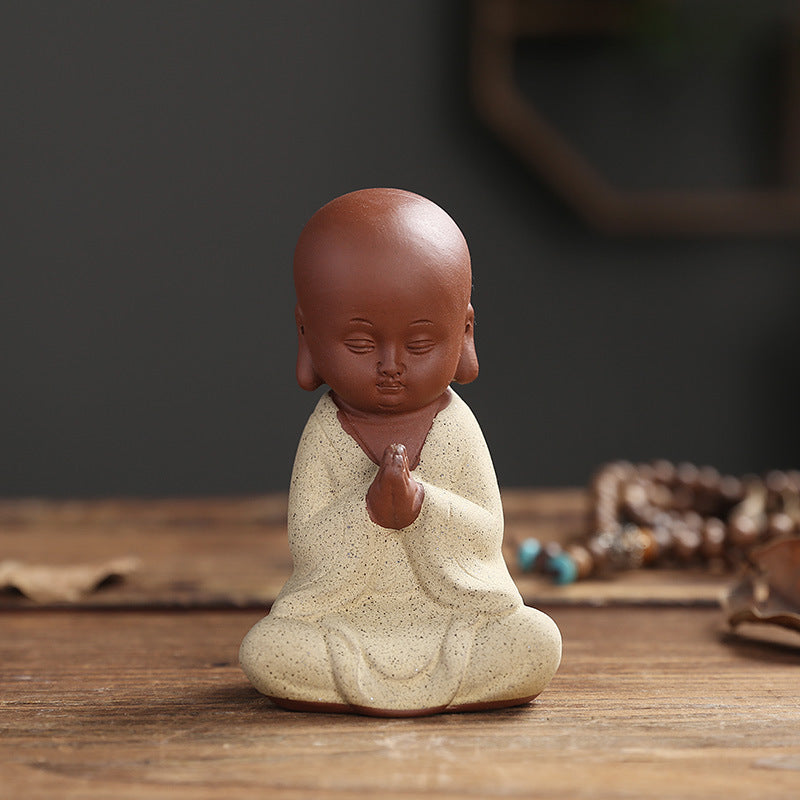 zensoullab Purple Clay Little Monk Zen Home Decor Chinese Style Ornament Living Room Study Entrance Tea Room Tea Pet Bonsai Ceramic Decoration
