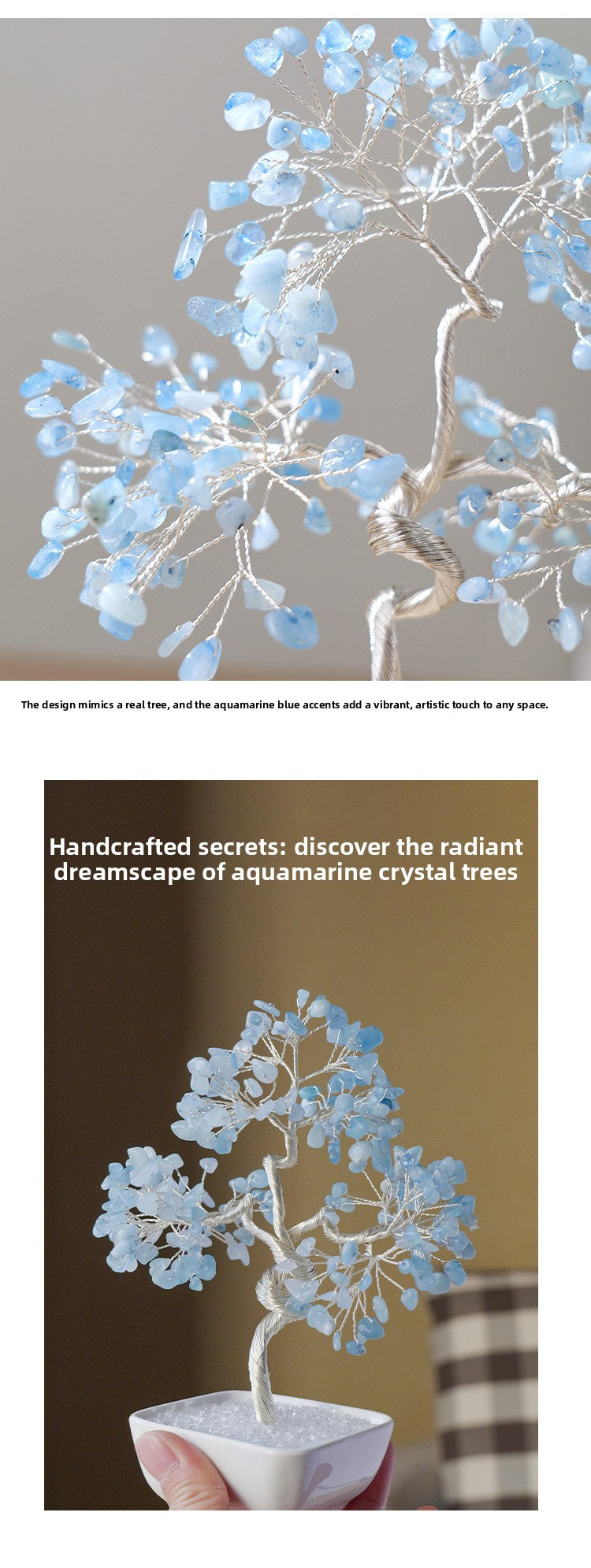 zensoullab Natural Aquamarine Crystal Raw Stone Tree of Life Wealth-Attracting Desktop Office Ornament Crystal Craft