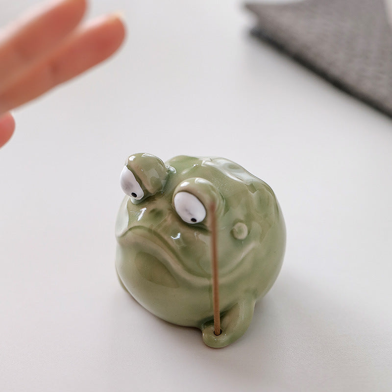 Zensoullab Creative Ceramic Aromatherapy Stove Decoration Desktop Cure Tea Ornaments Home Indoor Small Incense Burner Animal Frog Incense Stick and Base
