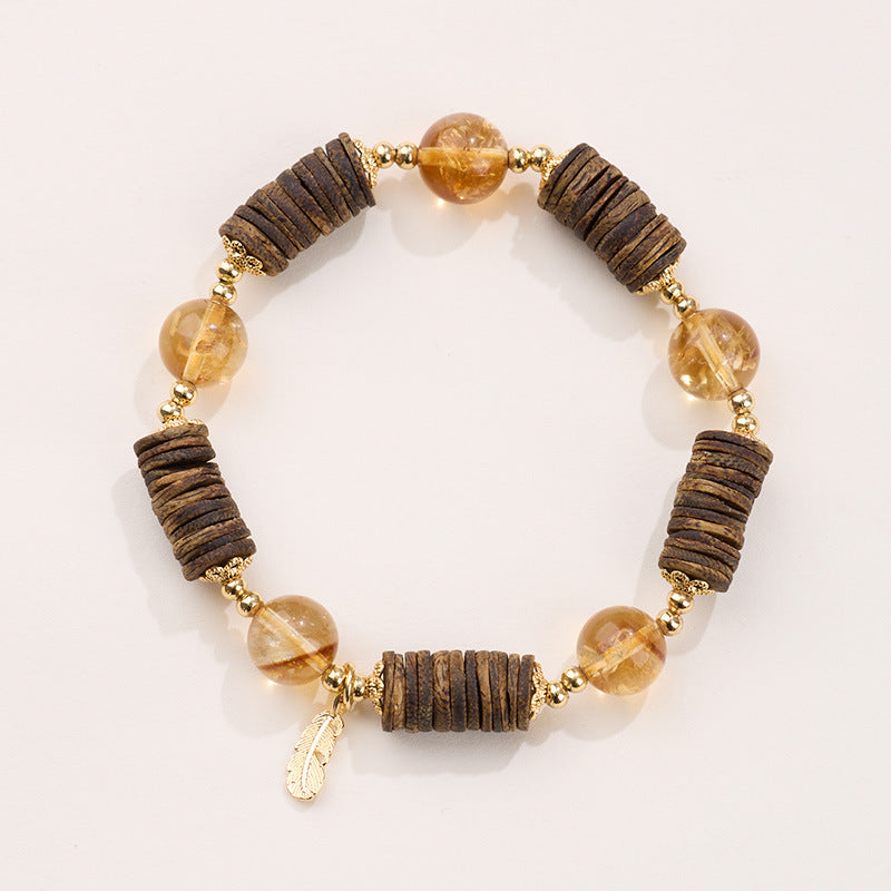 zensoullab2025 Natural 10MM Yellow Acai Crystal Bracelet Yellow Tower Crystal Travel Chess Nan Sandalwood Beginner Bracelet