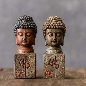 zensoullab New Chinese Style Ceramic Buddha Head Zen Ornament Home Entrance Crafts Fish Tank Landscaping Antique-like Tathagata Buddha Statue