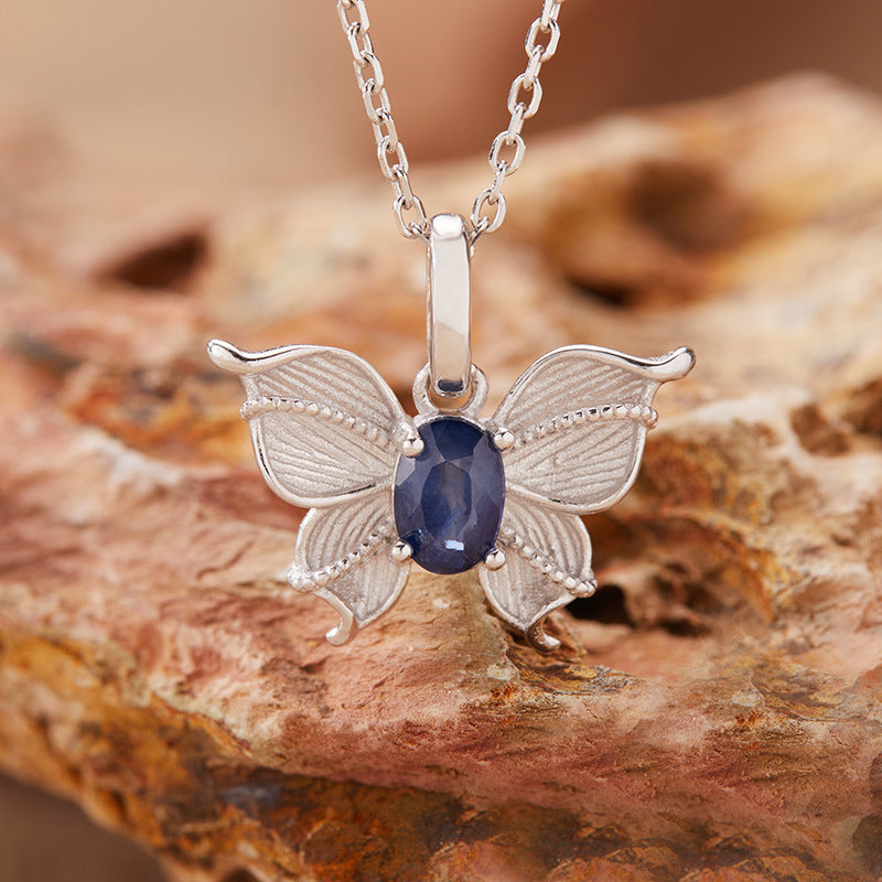 zensoullab Butterfly Style Gemstone Necklace Women's Jewelry Set S925 Sterling Silver Inlaid with Natural Sapphire Tanzanite