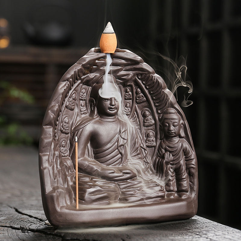 zensoullab Purple Clay Backflow Incense Burner Home Decor Craft Ornament Creative Buddha Worship Backflow Incense Burner