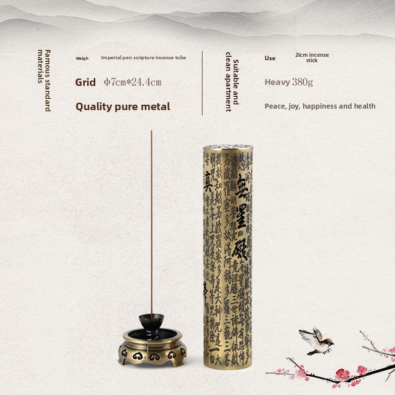zensoullab Heart Sutra Vertical Incense Burner for Home Indoor Incense Tea Ceremony Ornament Antique Bronze Sandalwood Incense Burner 21cm Incense Holder