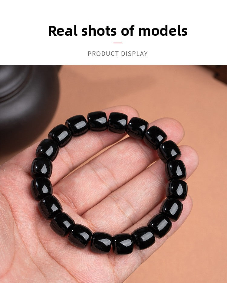 zensoullab Natural Straight-Cut Black Agate Dzi Bead Bracelet Fashion Versatile Unisex Couple Style Single Circle Medicine Tablet Bracelet In Stock