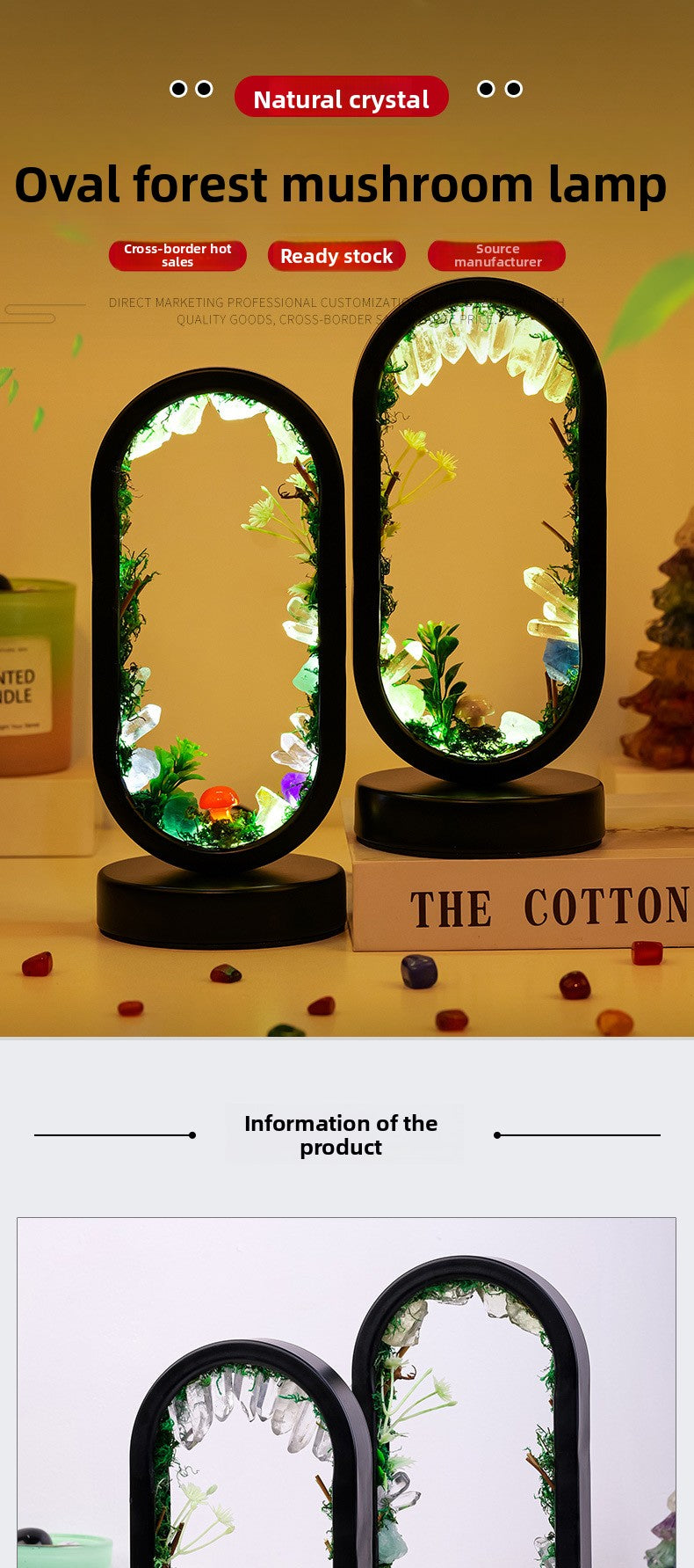 zensoullab Natural Crystal Raw Stone Oval Forest Mushroom Lamp Home Decoration Atmosphere Night Light Bedside Lamp Ornament