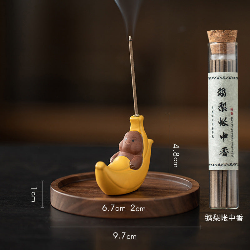 zensoullab Ceramic Banana Incense Burner for Home Use, Indoor Incense Holder, Zen Tea Ceremony Aromatherapy Burner