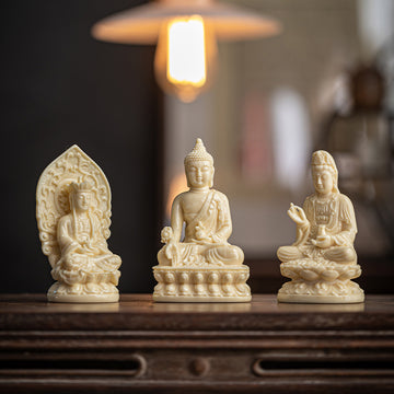 zensoullab Neoclassical Western Three Saints Figures Buddha Statue Ornaments Amitabha Bodhisattva Guanyin Decorations Resin Crafts