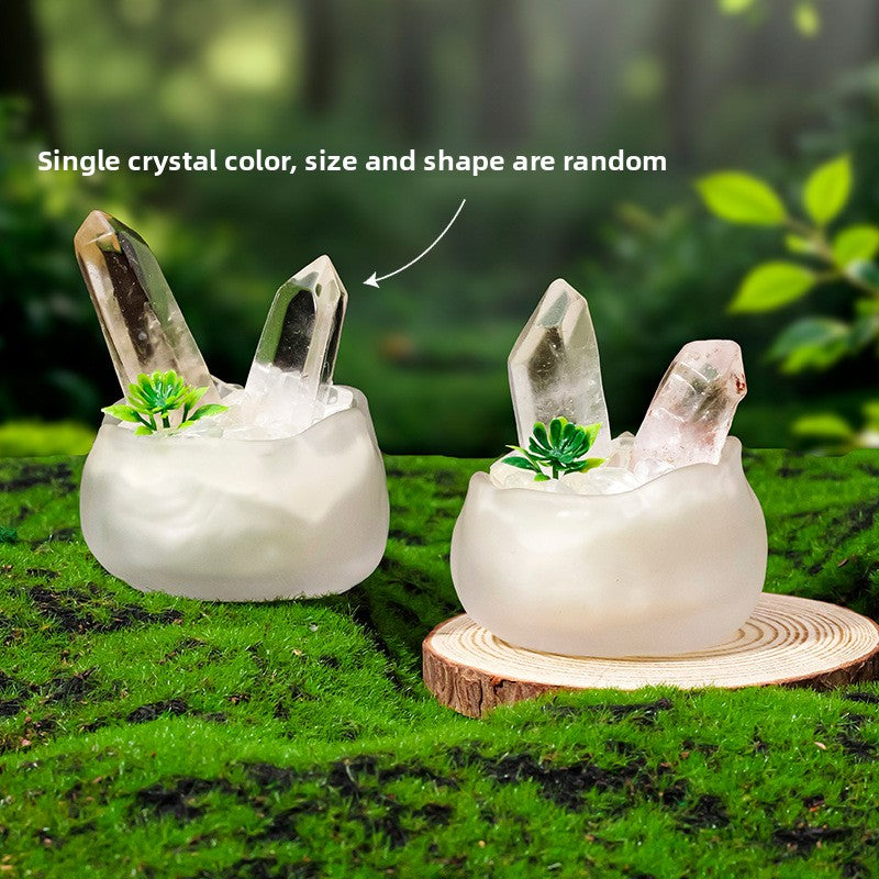 zensoullab Natural White Crystal Cluster Potted Yellow Crystal Single Crystal Crystal Column Tea Cup Micro Landscape Home Desktop Ornament