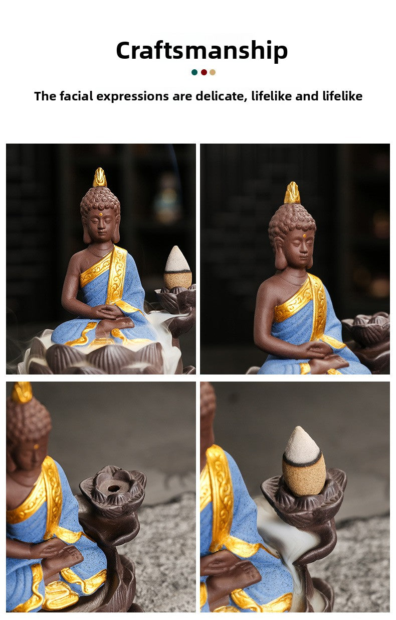 zensoullab Purple Clay Ceramic Lotus Base Thai Buddha Backflow Incense Burner Hot Selling Backflow Incense Offering Incense Burner Sandalwood Incense