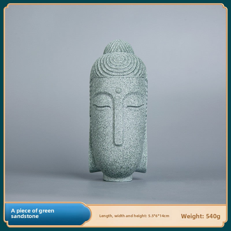 zensoullab Chinese Style National Trend Creative Stone Tea Pet Northern Wei Dynasty Buddha Head Home Office Decoration Green Sand Stone Zen Ornament