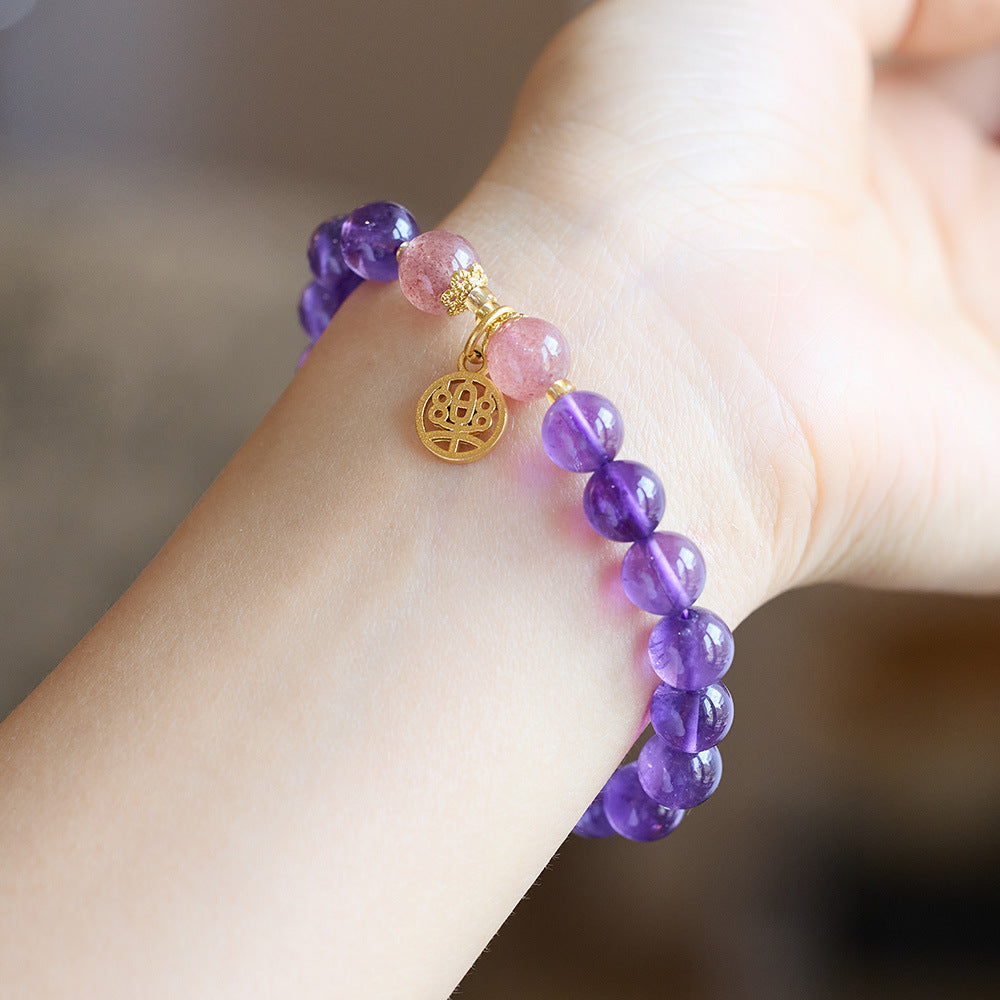 zensoullab Natural 8MM Amethyst Bracelet for Women Pendant Strawberry Crystal Beaded Purple Dreamy Crystal
