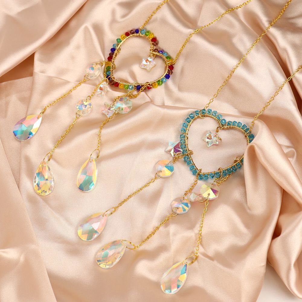 zensoullab Handmade Silk Wrapped Heart-Shaped Crystal Sun Catcher Curtain Hanging Decoration Garden Ornament