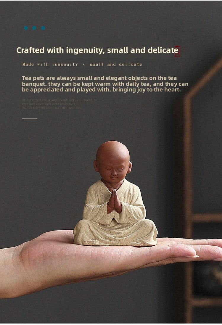 zensoullab Purple Clay Little Monk Zen Home Decor Chinese Style Ornament Living Room Study Entrance Tea Room Tea Pet Bonsai Ceramic Decoration