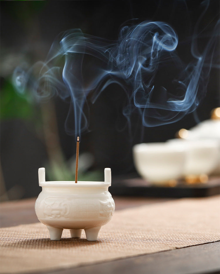 zensoullab Chinese Style Mini Ceramic Incense Burner Tea Room Home Worship Three-legged Incense Burner Portable Incense Holder Incense Ceremony Zen Small Ornament