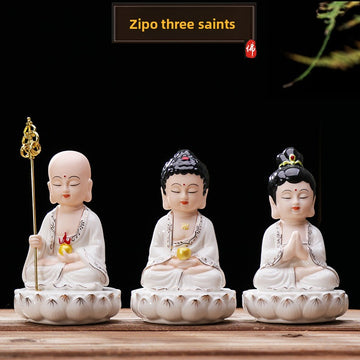 zensoullab Ceramic Saha Western Three Saints Home Worship Guanyin Bodhisattva Shakyamuni Buddha Ksitigarbha Buddha Statue Home Decor