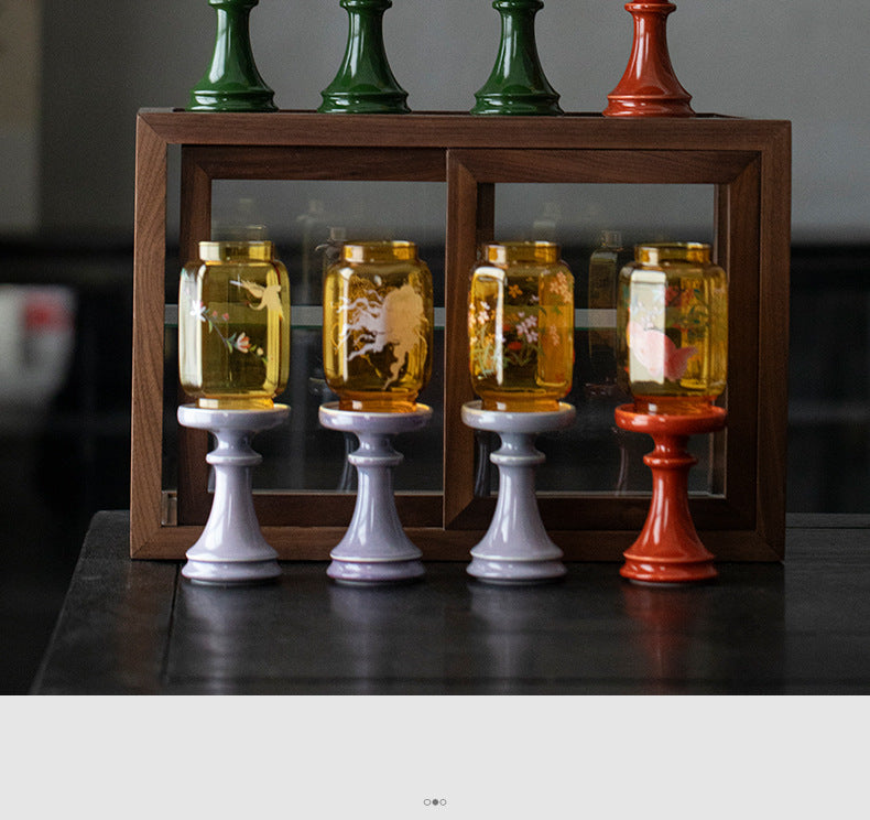 zensoullab Flowing Fragrance Golden Orchid Ming Qing Glass Candle Holder Lamp Zen Tea Room Atmosphere Lamp Home Floor Candle Lamp Decorative Ornament