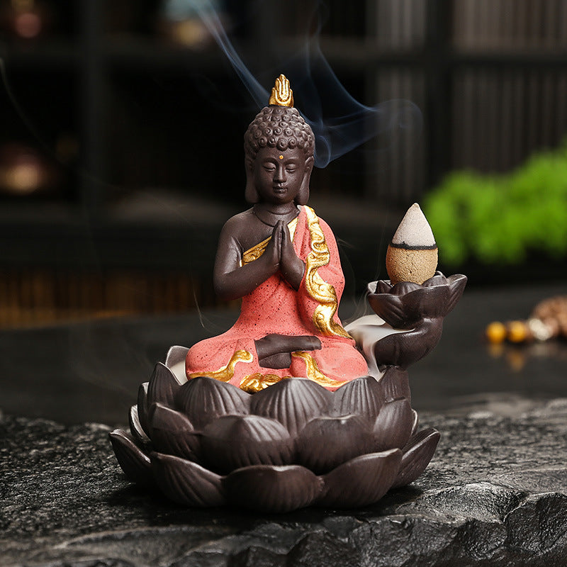 zensoullab Purple Clay Ceramic Lotus Base Thai Buddha Backflow Incense Burner Hot Selling Backflow Incense Offering Incense Burner Sandalwood Incense