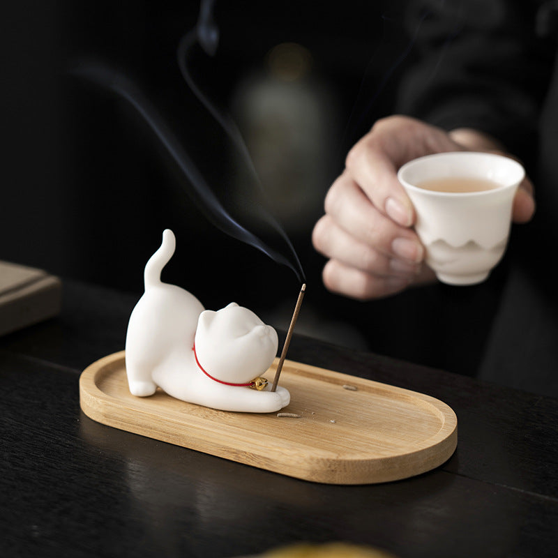 zensoullab Cute Forbidden City Kitten Ceramic Incense Holder Aromatherapy Burner Ornament Soft Healing Tea Table Tea Pet Indoor Incense Burner