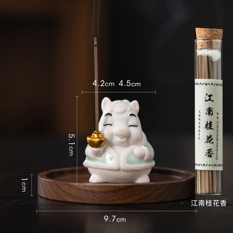 zensoullab Creative Ceramic Little Fortune Horse Incense Burner Cute Incense Holder Incense Stand Incense Tray Year of the Horse Mascot Aromatherapy Burner Incense Ceremony Ornament