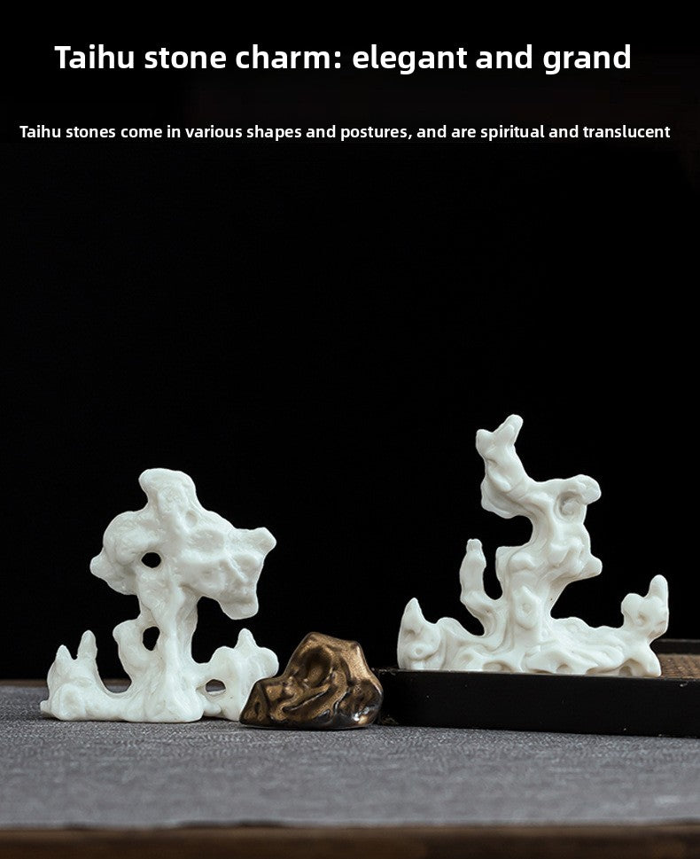 zensoullab Creative Ceramic Simulation Small Taihu Stone Ornament Tea Table Study Room Rockery Micro Landscape Bonsai Fish Tank Landscaping Decoration