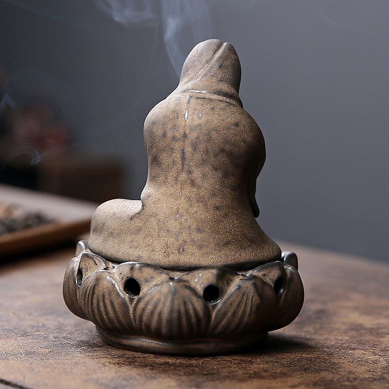 zensoullab Ceramic Zen Unfettered Buddha Incense Burner Home Indoor Antique Creative Coil Incense Burner Sandalwood Agarwood Craft Ornament