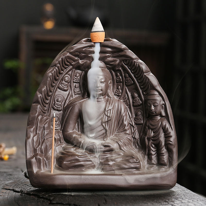 zensoullab Purple Clay Backflow Incense Burner Home Decor Craft Ornament Creative Buddha Worship Backflow Incense Burner