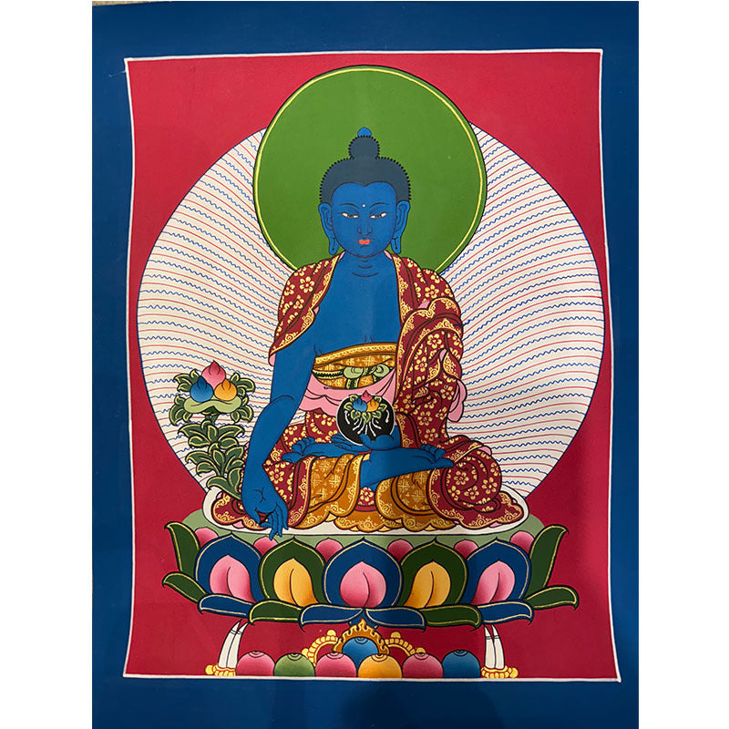 zensoullab Nepal Hand-painted Yellow God of Wealth Green Tara Manjushri Four-armed Guanyin Medicine Buddha Buddha Statue Thangka Table Decoration Hanging Painting