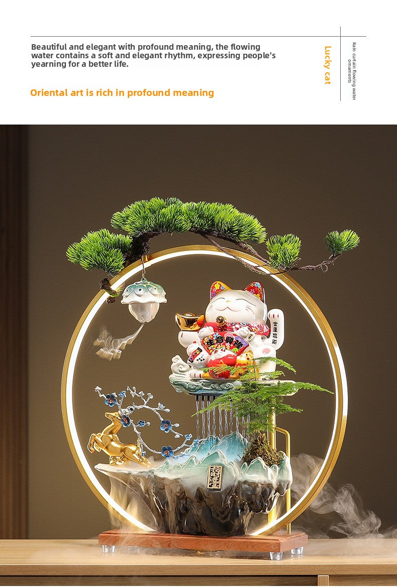 zensoullab Lucky Cat Flowing Water Wealth-Attracting Ornament Circulating Water Living Room Desktop Decoration