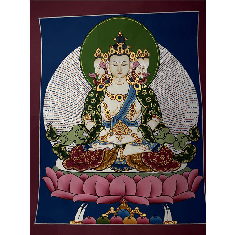 zensoullab Nepal Hand-painted Yellow God of Wealth Green Tara Manjushri Four-armed Guanyin Medicine Buddha Buddha Statue Thangka Table Decoration Hanging Painting