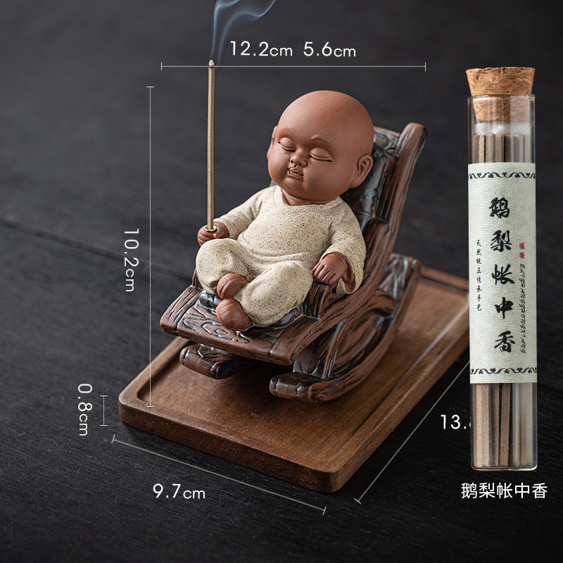 zensoullab Rocking Chair Little Monk Incense Burner Creative Incense Holder Zen Tea Room Aromatherapy Burner Ornament Incense Holder Craft