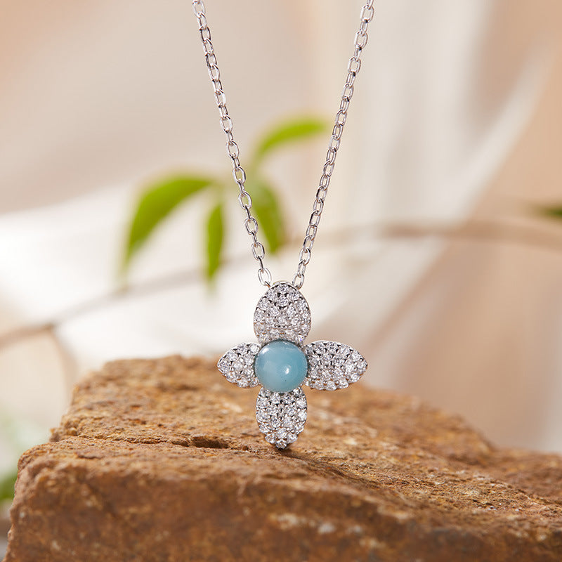 zensoullab S925 Sterling Silver Natural Gemstone Necklace Flower Pendant for Women Korean and Japanese Style Fresh Simple Sweet Collarbone Chain